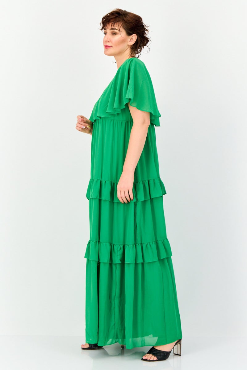 Archive Design Studio Women Plain Tiered Dress, Green - Image 2